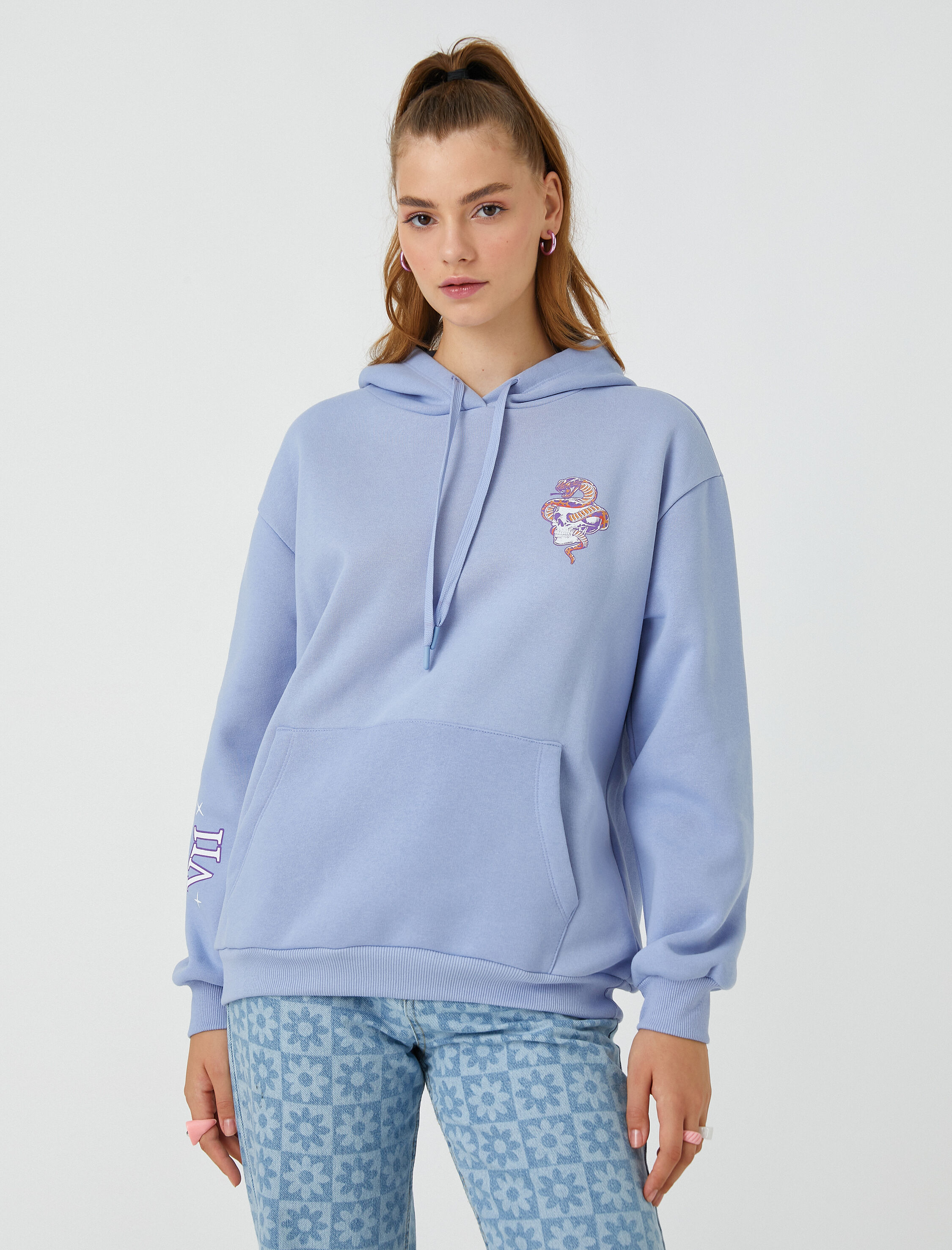   Sırt Baskılı Sweatshirt Oversize İçi Polarlı