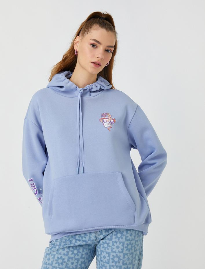  Sırt Baskılı Sweatshirt Oversize İçi Polarlı