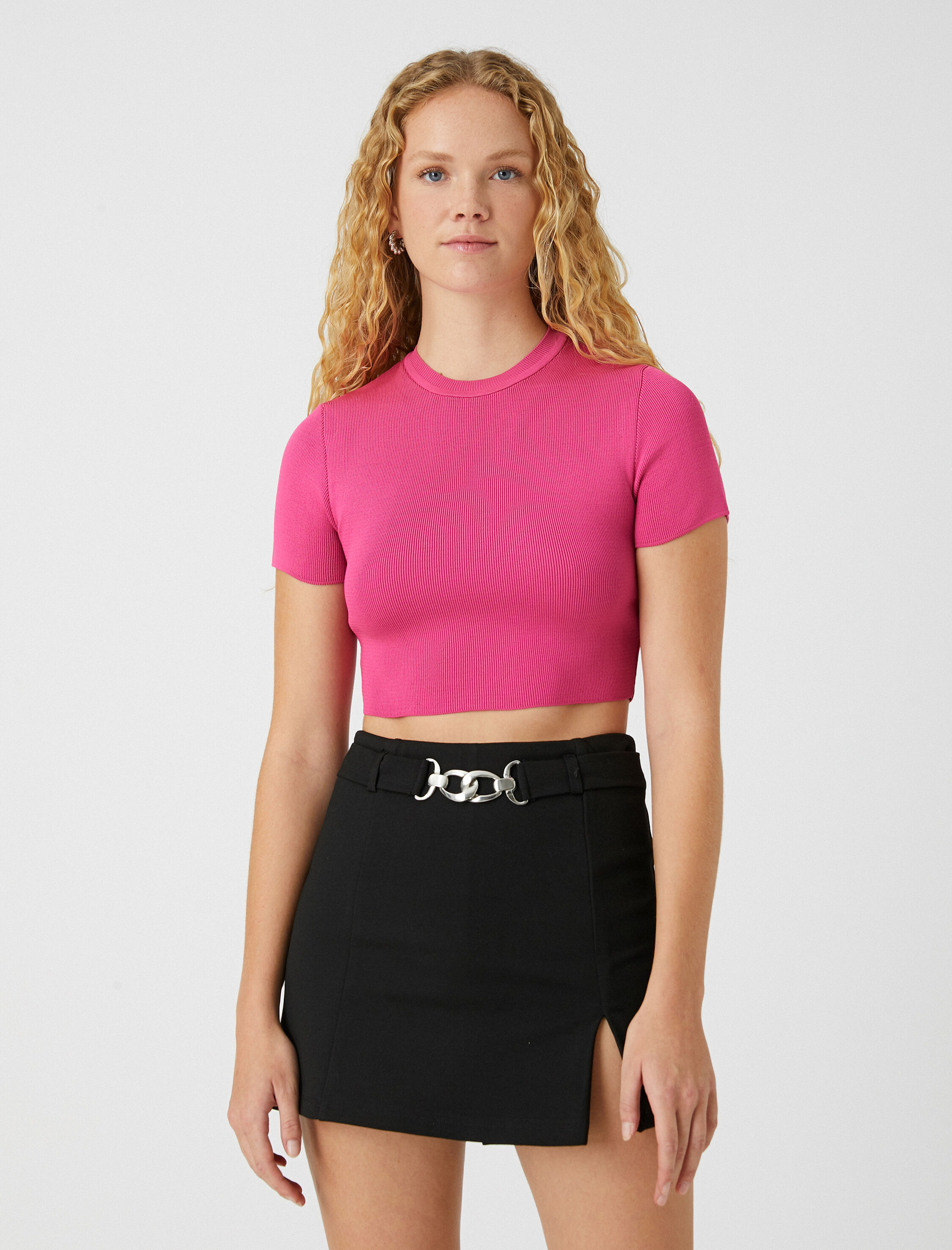   Crop Triko Kazak Kısa Kollu