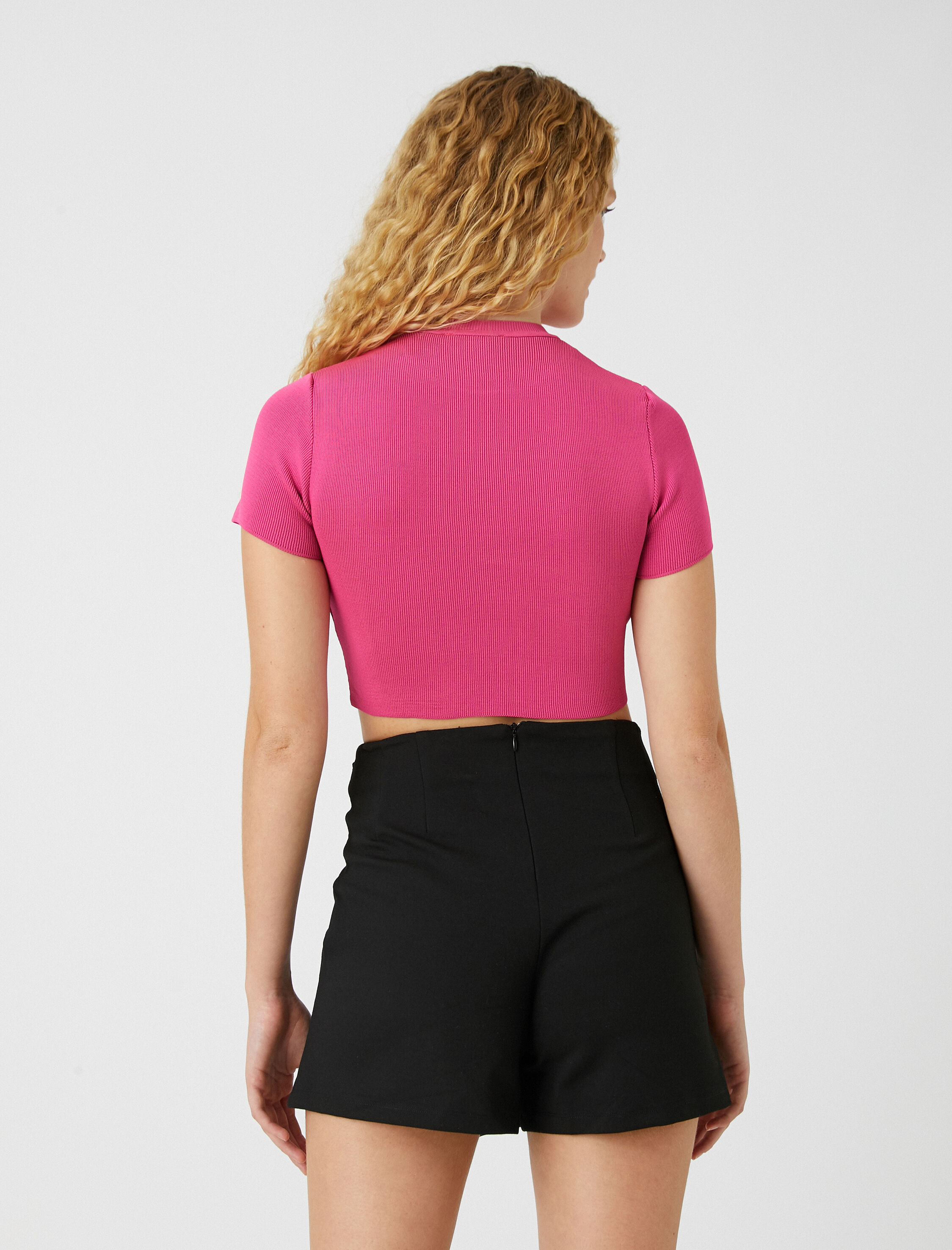   Crop Triko Kazak Kısa Kollu