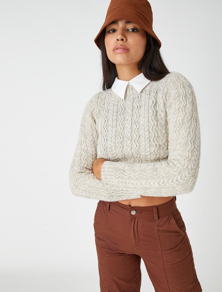  Crop Triko Kazak Örgü Desenli