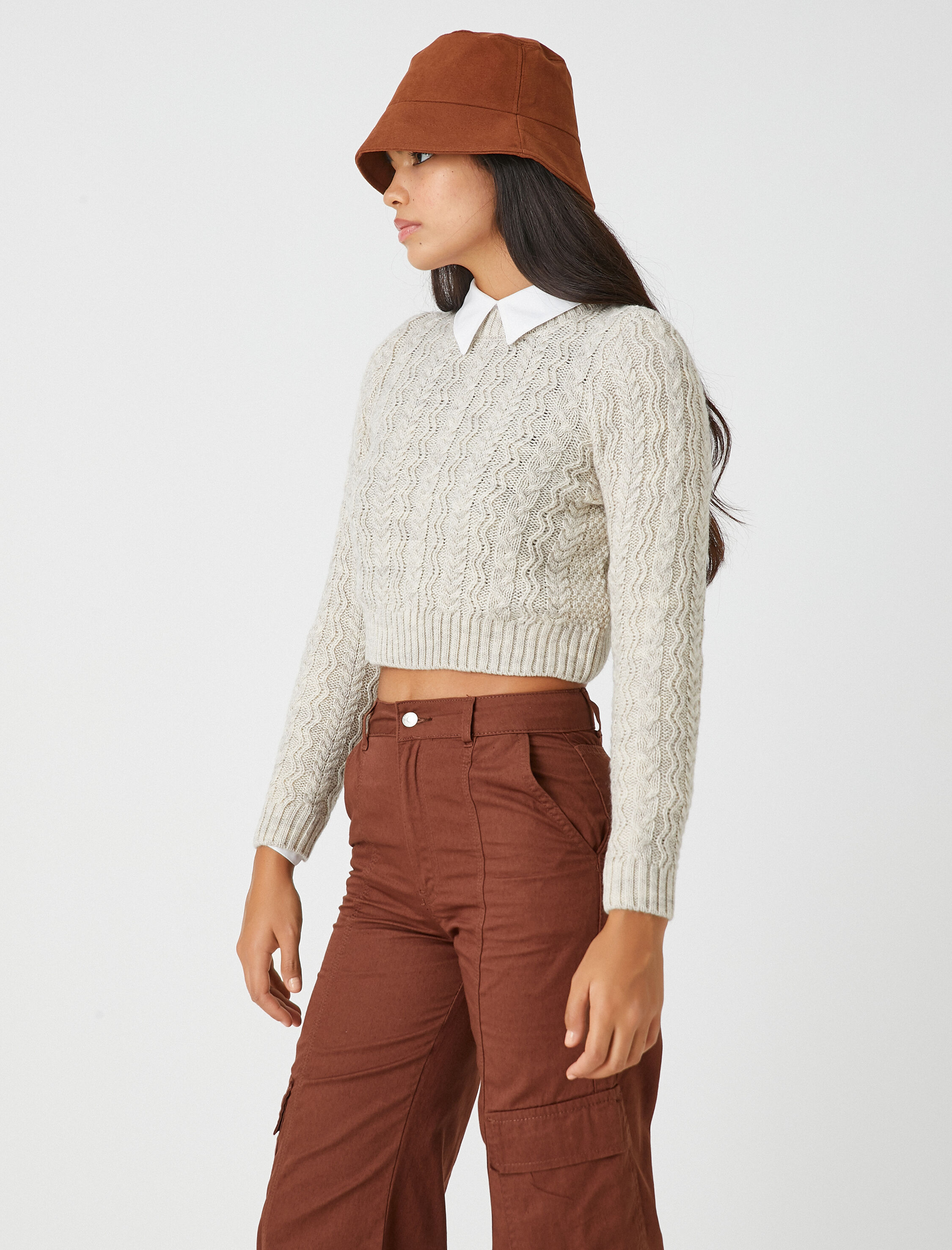 Crop Triko Kazak Örgü Desenli