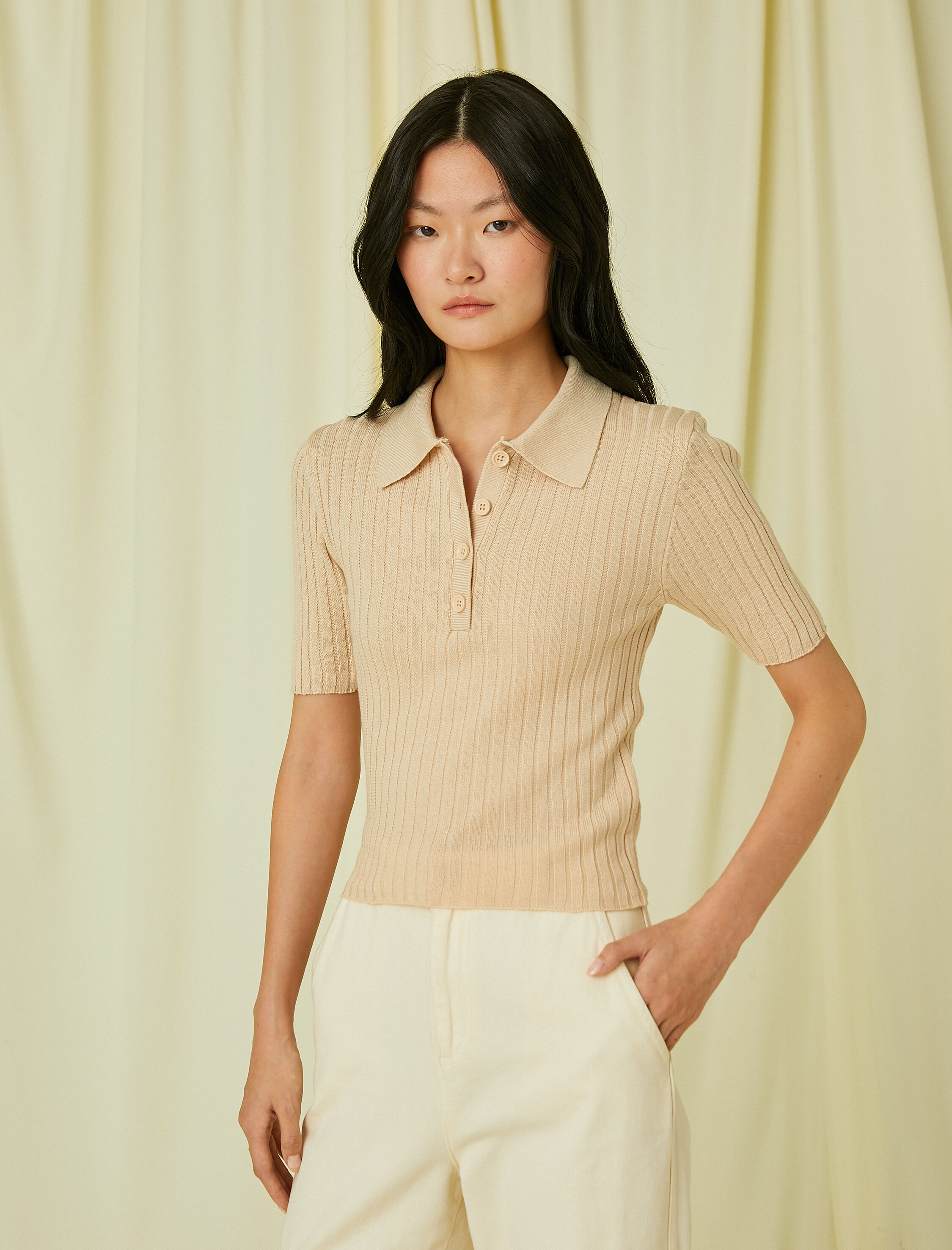   Polo Yaka Triko Kazak Kısa Kollu Kaşmir Dokulu