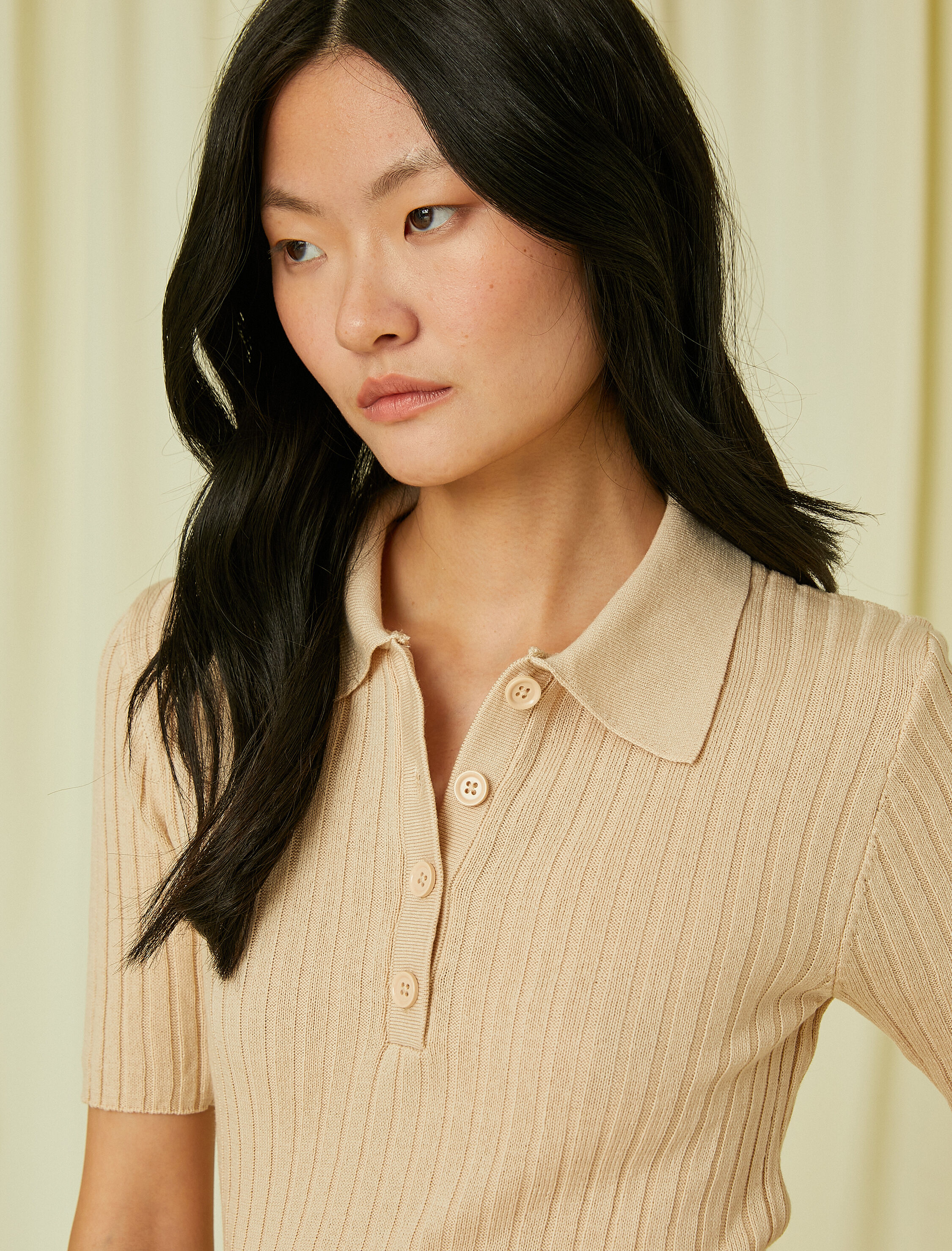   Polo Yaka Triko Kazak Kısa Kollu Kaşmir Dokulu