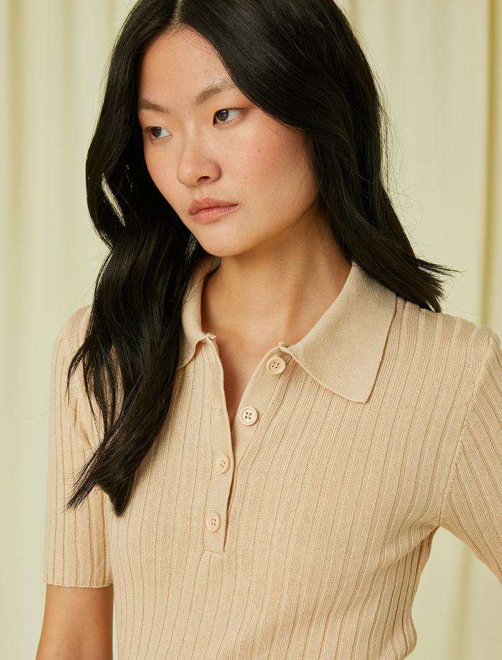  Polo Yaka Triko Kazak Kısa Kollu Kaşmir Dokulu