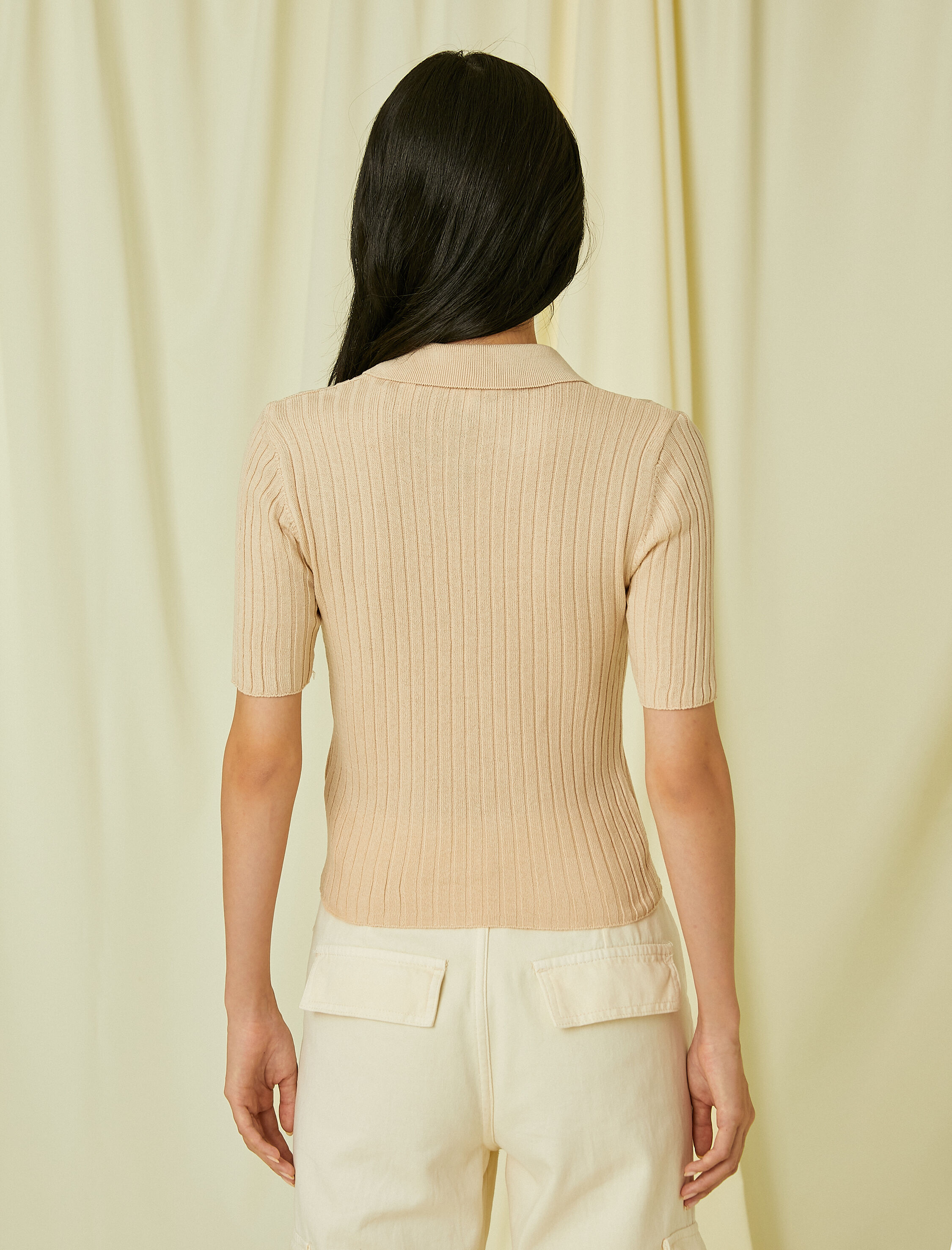   Polo Yaka Triko Kazak Kısa Kollu Kaşmir Dokulu