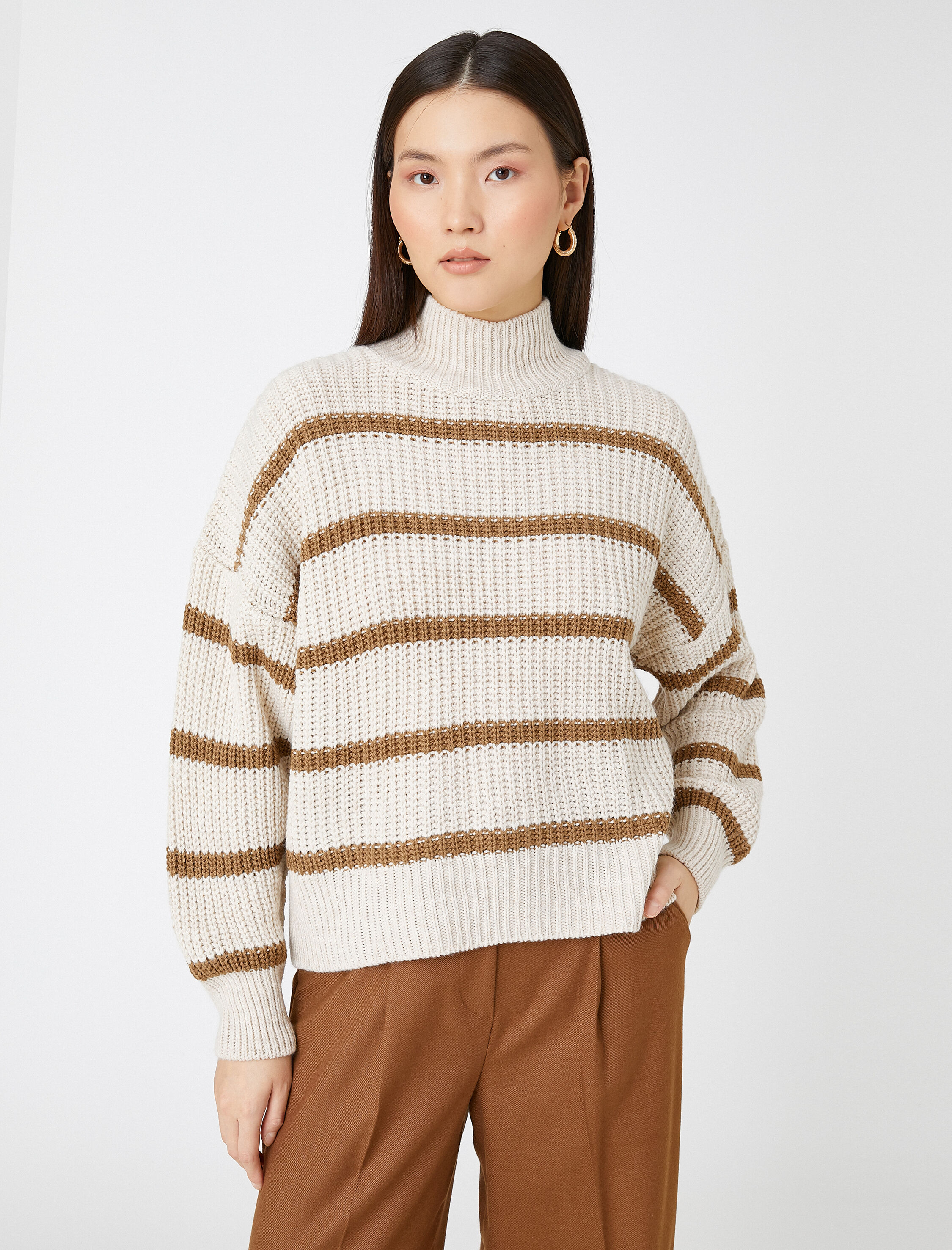   Balıkçı Yaka Örgü Kazak Kaşmir Dokulu