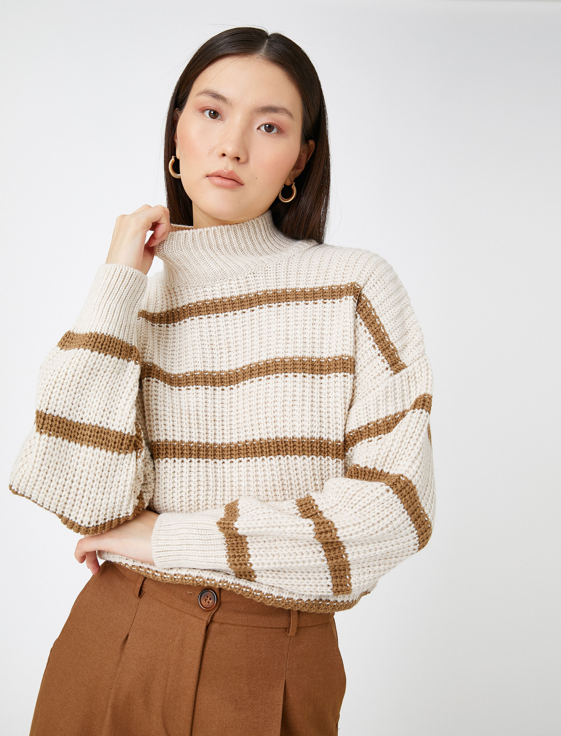   Balıkçı Yaka Örgü Kazak Kaşmir Dokulu