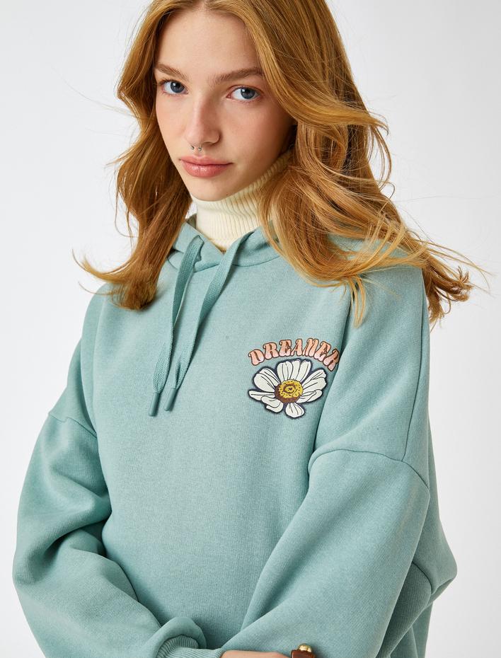  Oversize Sweatshirt Kapüşonlu Baskılı İçi Polarlı