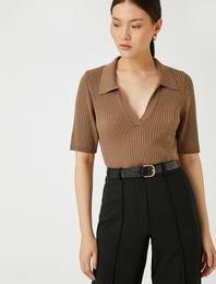 Polo Yaka Triko Kazak Kısa Kollu Kaşmir Dokulu