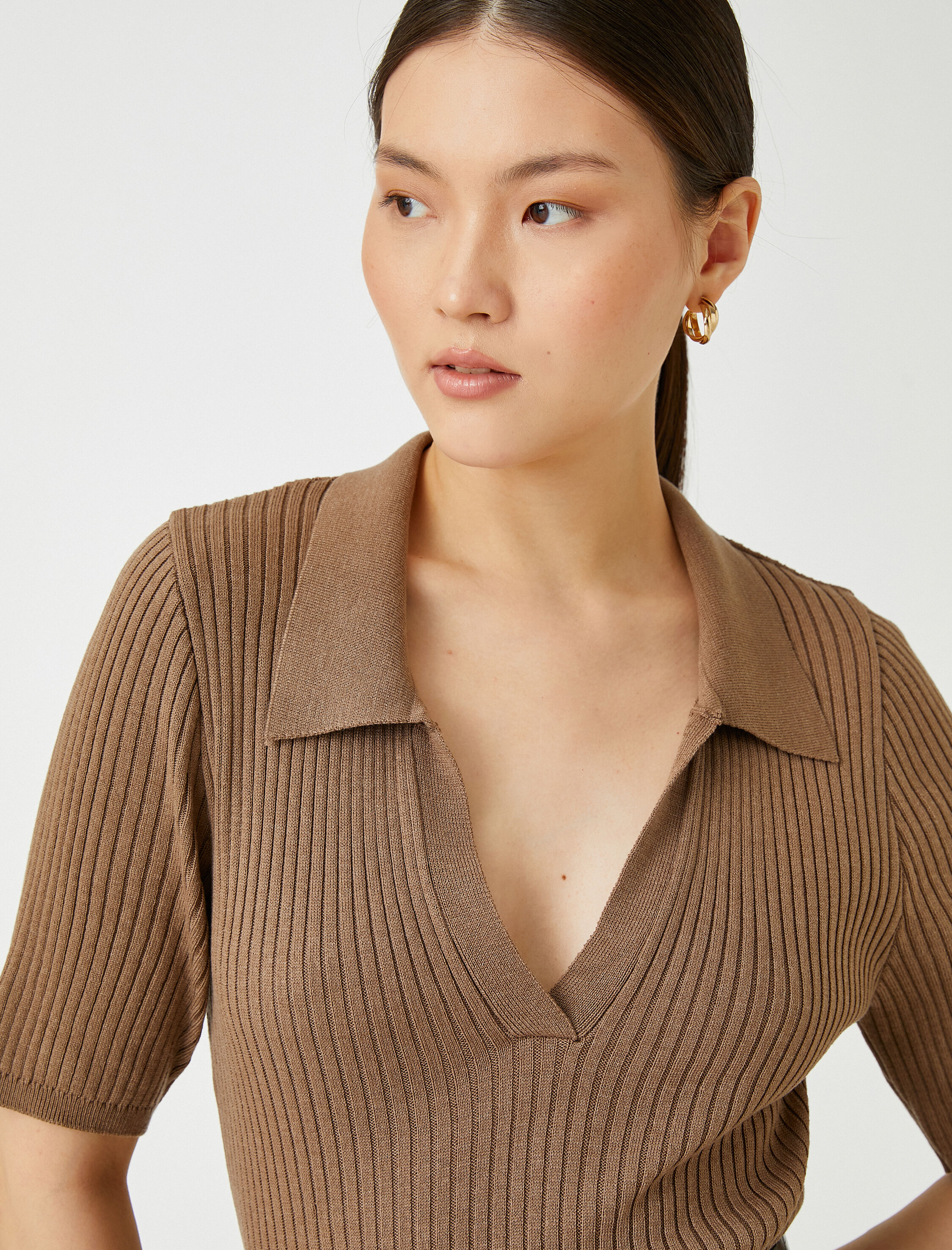   Polo Yaka Triko Kazak Kısa Kollu Kaşmir Dokulu