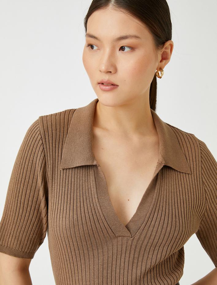  Polo Yaka Triko Kazak Kısa Kollu Kaşmir Dokulu