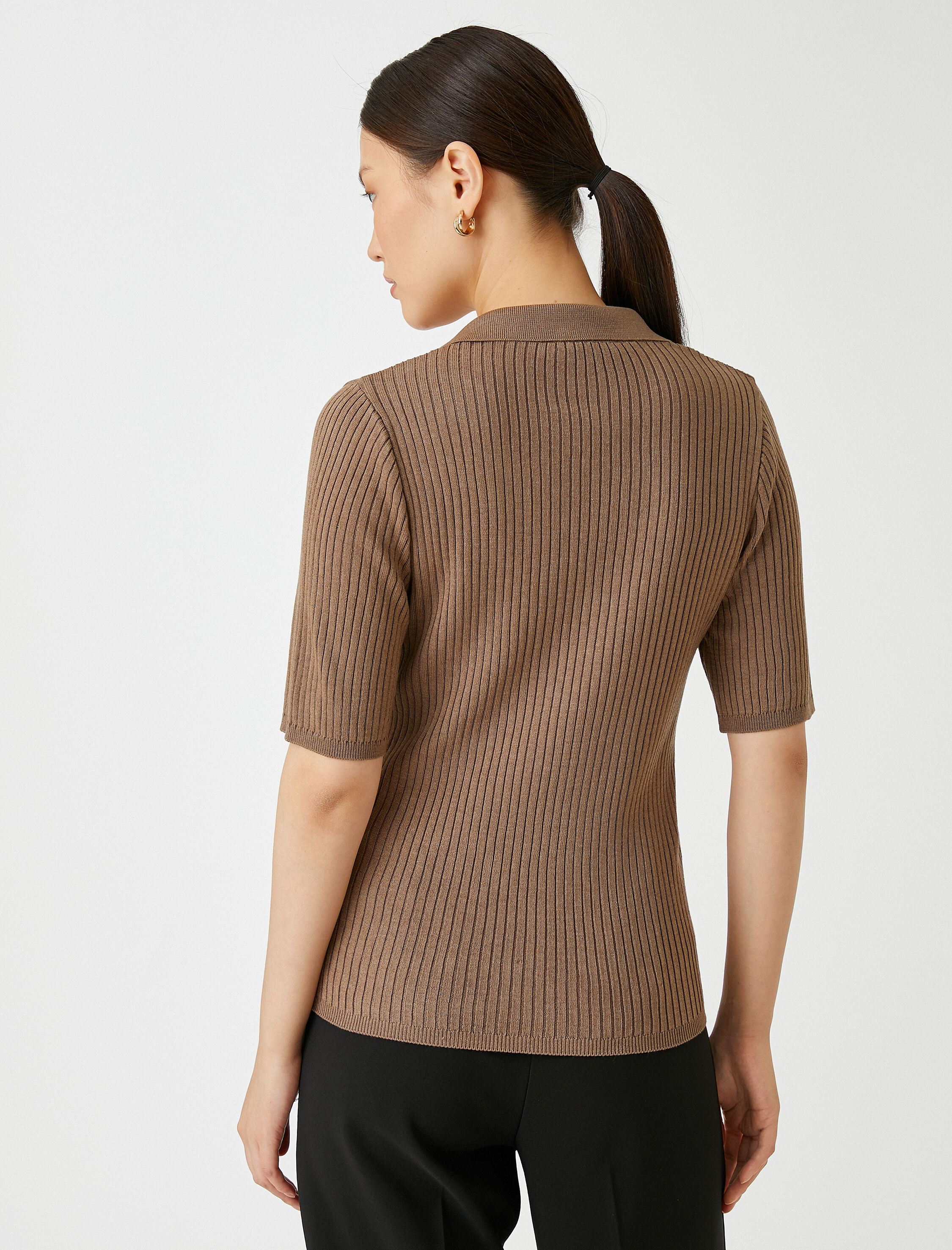   Polo Yaka Triko Kazak Kısa Kollu Kaşmir Dokulu