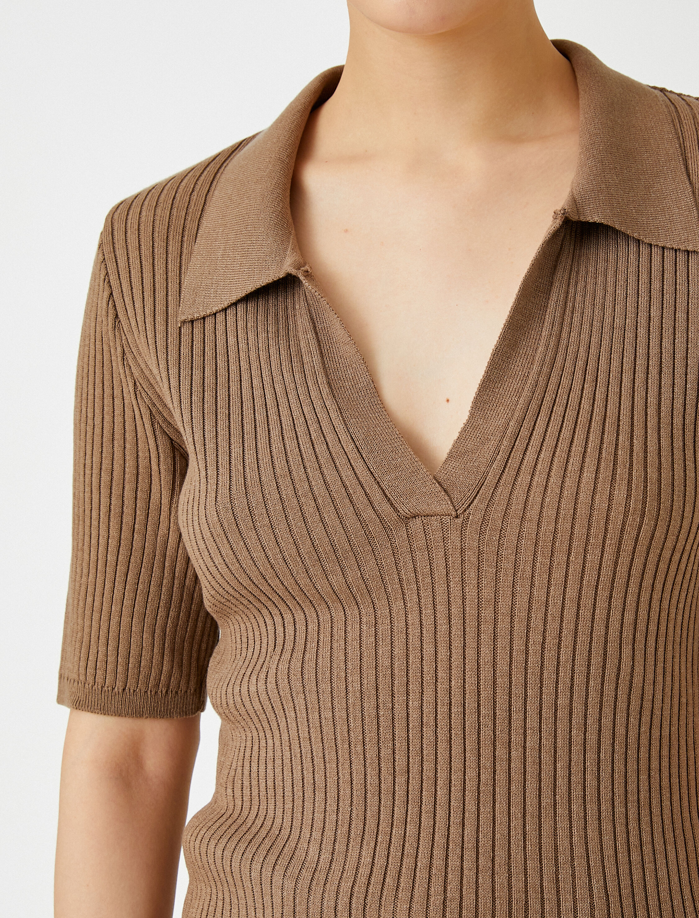   Polo Yaka Triko Kazak Kısa Kollu Kaşmir Dokulu