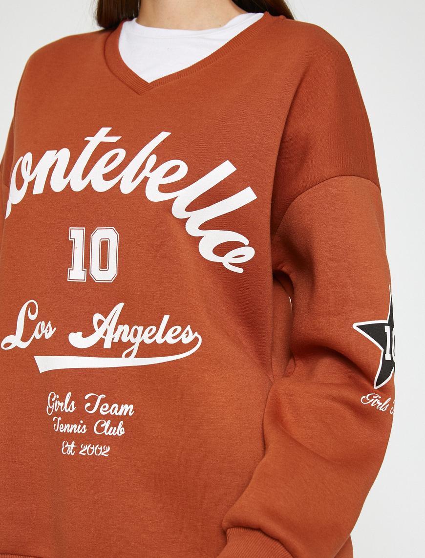   Kolej Baskılı Sweatshirt Oversize İçi Polarlı