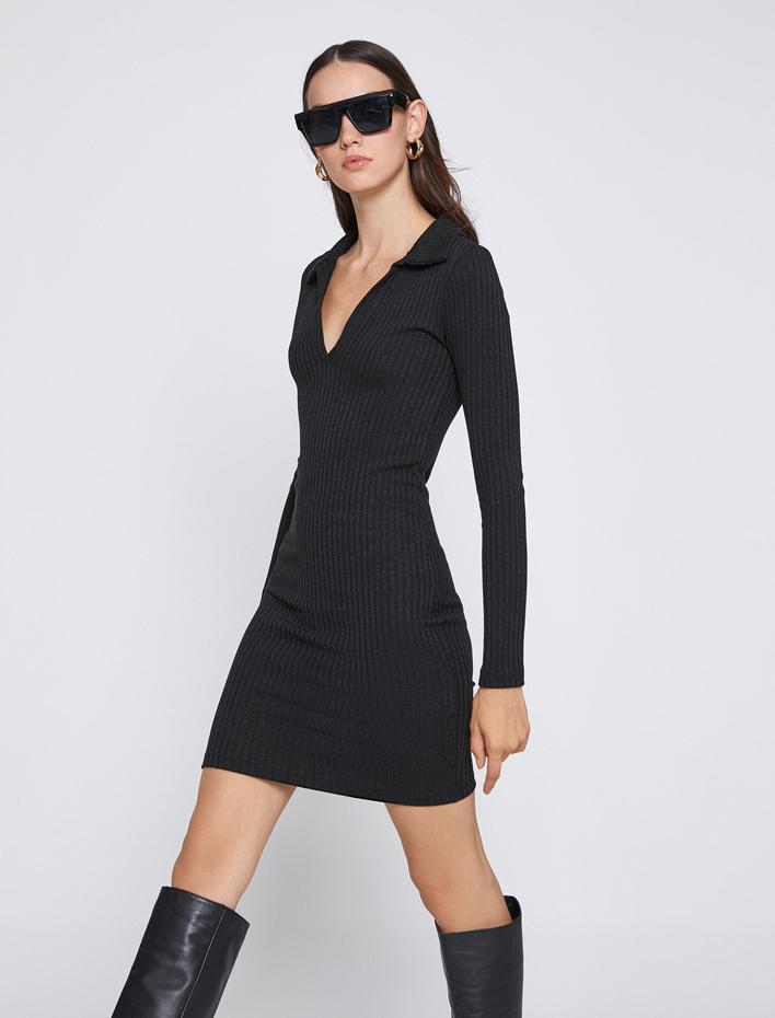  Mini Triko Elbise Polo Yaka