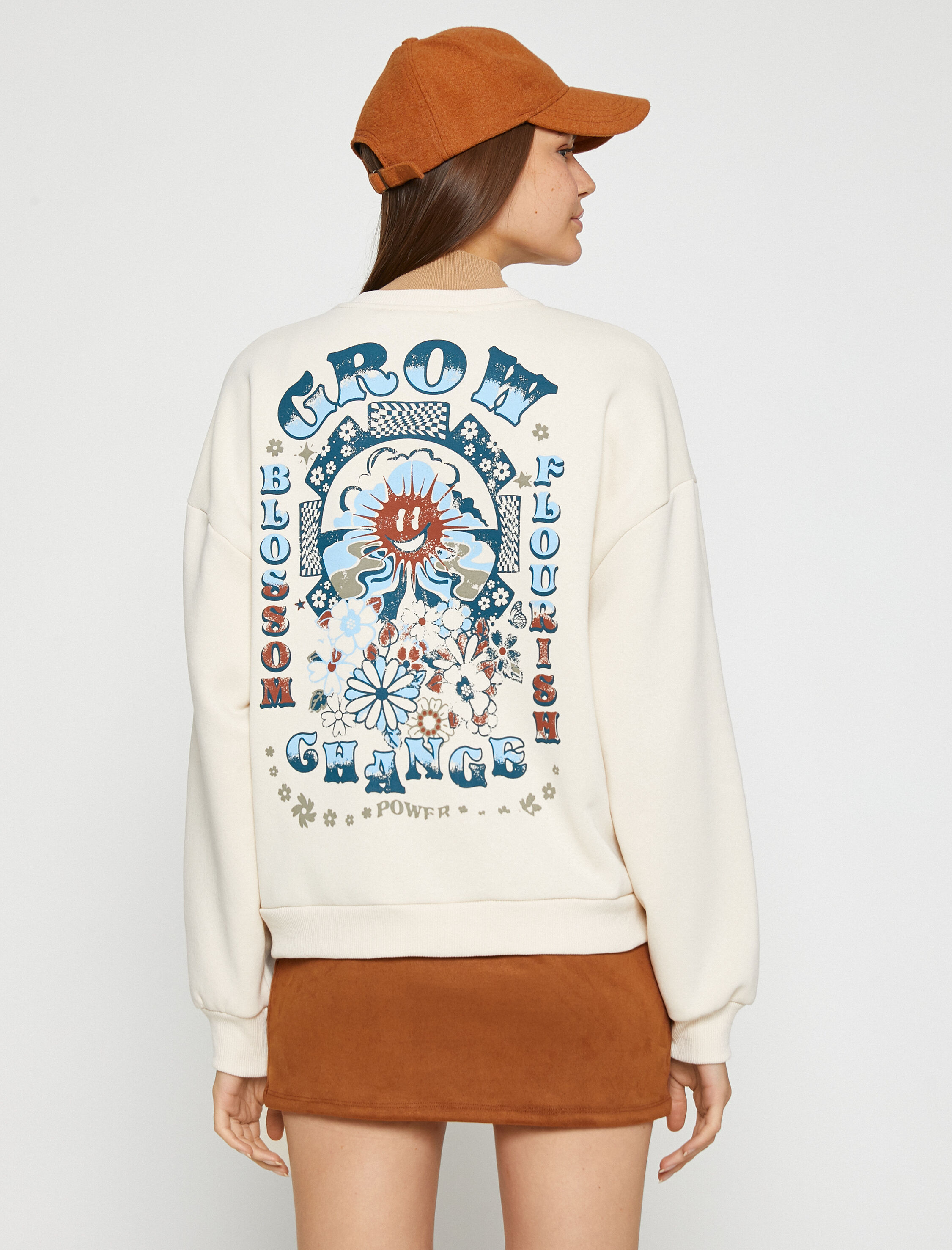   Bisiklet Yaka Sweatshirt Baskılı İçi Polarlı