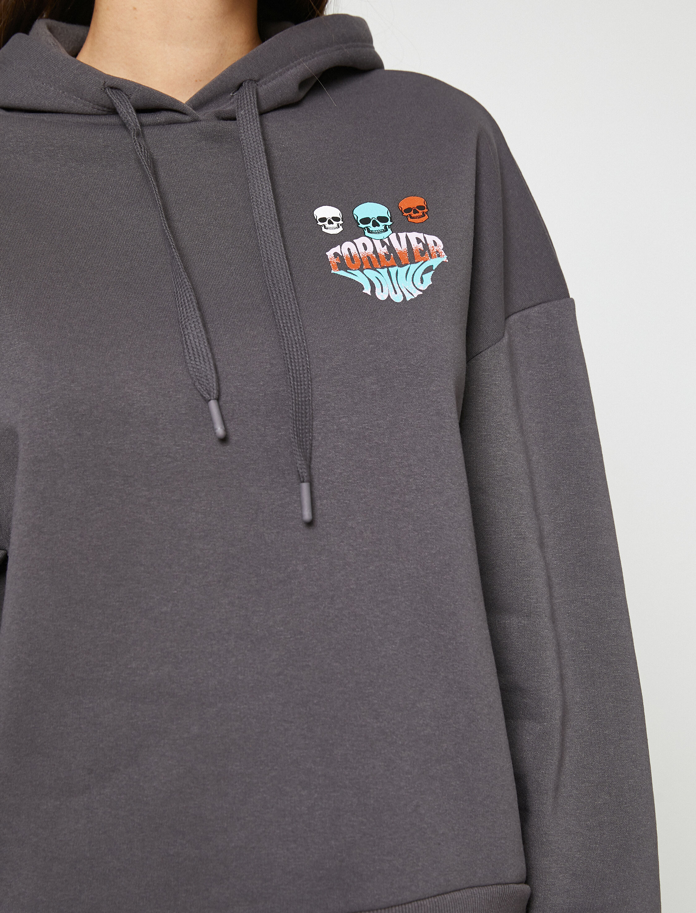   Baskılı Kapüşonlu Sweatshirt İçi Polarlı