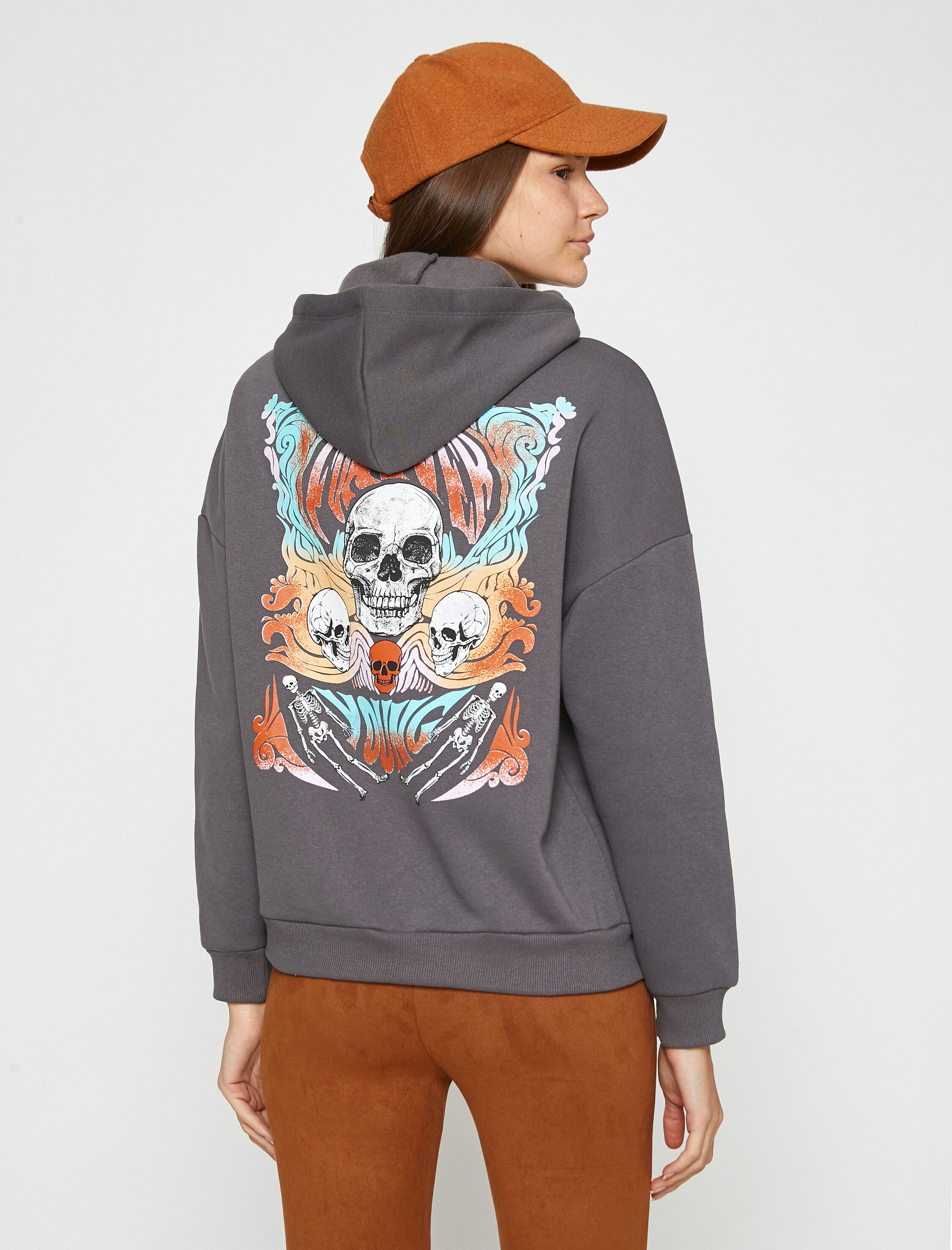   Baskılı Kapüşonlu Sweatshirt İçi Polarlı