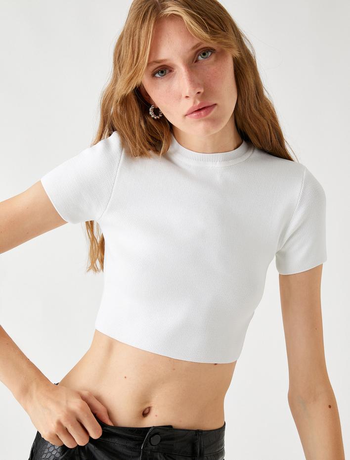  Crop Triko Kazak Kısa Kollu