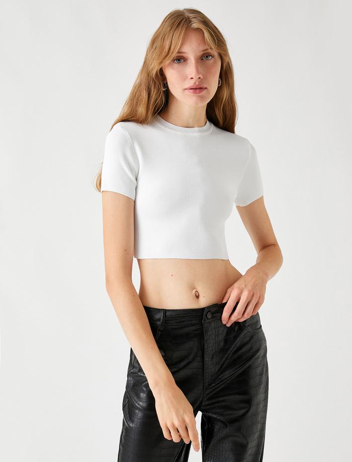  Crop Triko Kazak Kısa Kollu