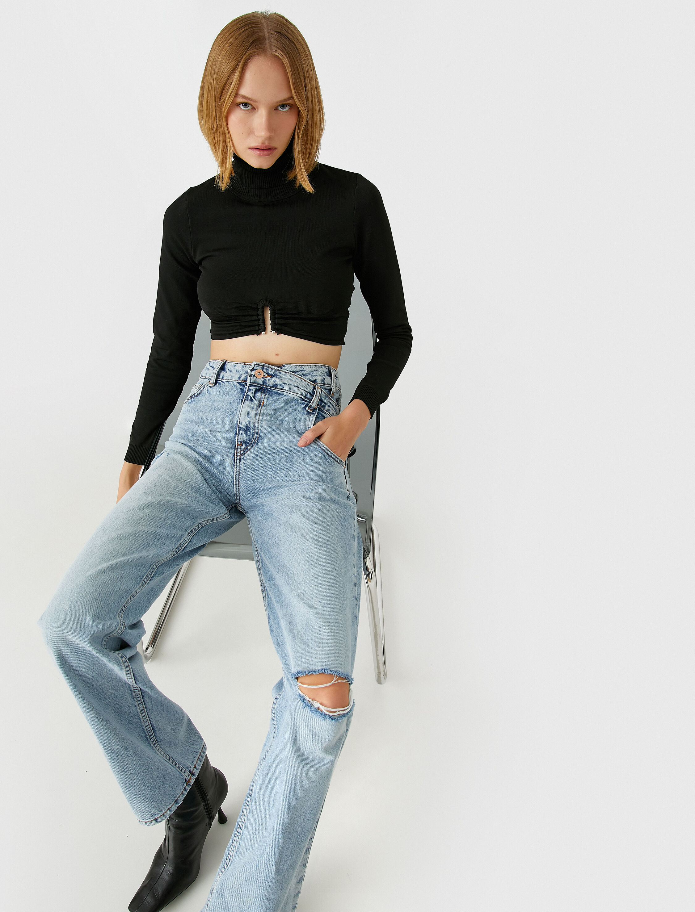   Yüksek Bel Kot Pantolon Düz Paça - Nora Jean