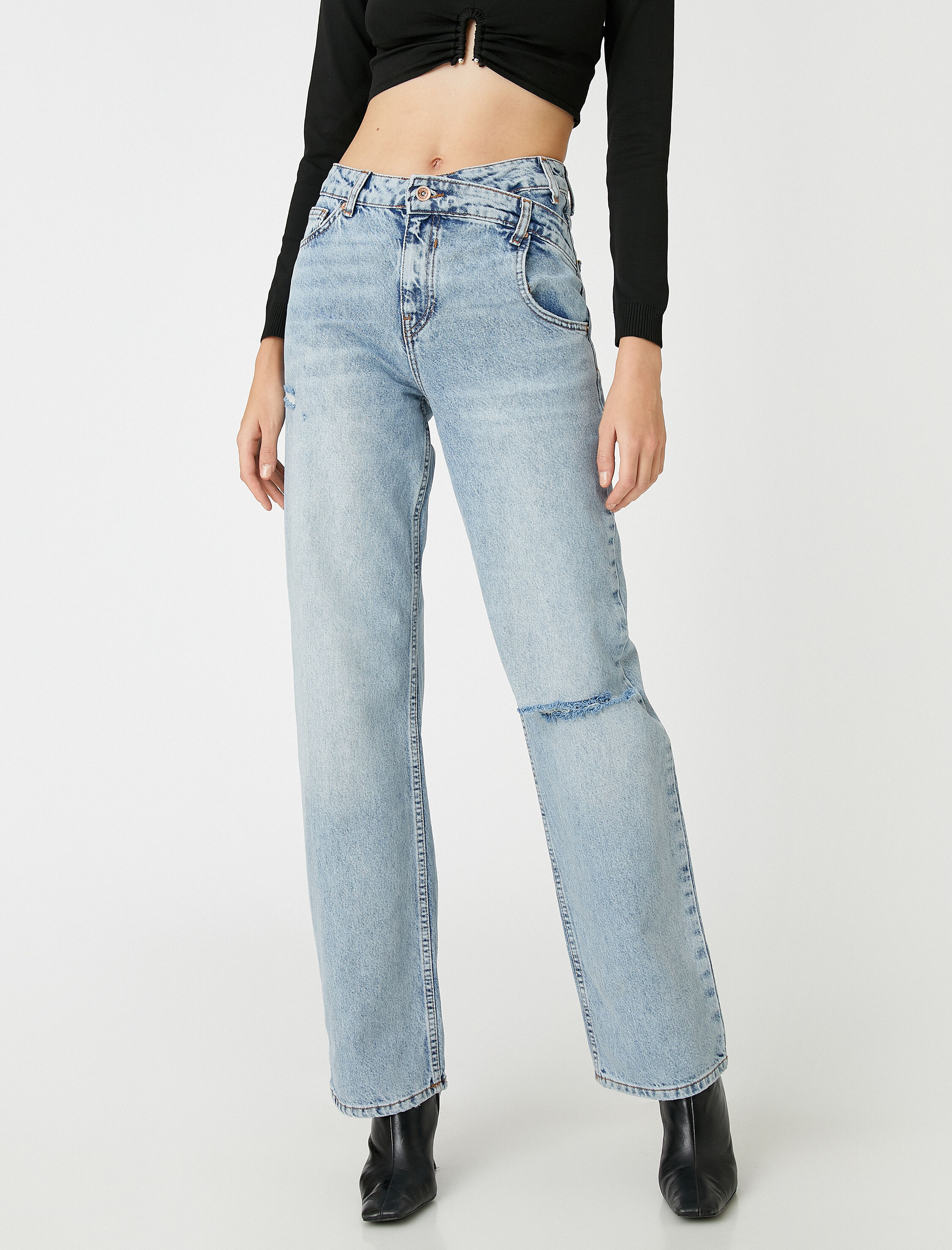   Yüksek Bel Kot Pantolon Düz Paça - Nora Jean