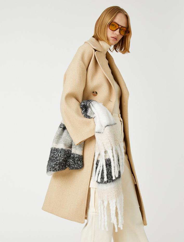  Midi Boy Kaşe Kaban Kruvaze Düğmeli