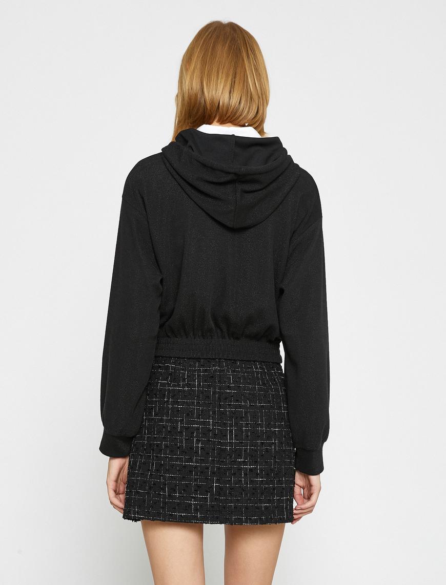   Pırıltılı Crop Kapüşonlu Sweatshirt