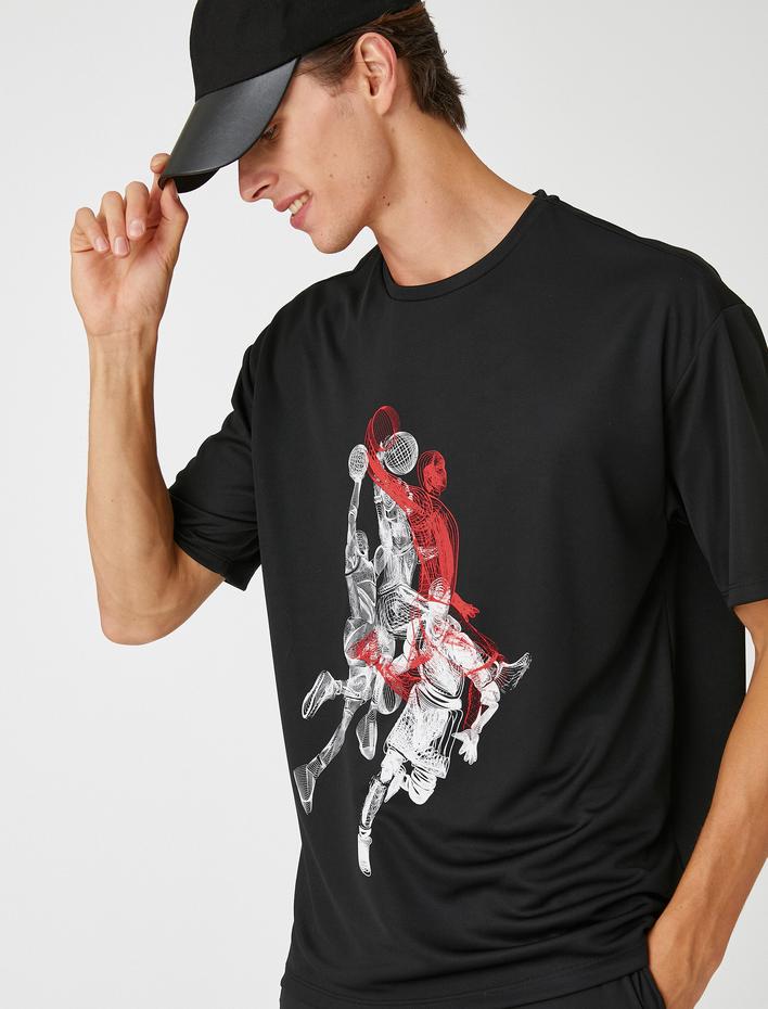  Basketbol Baskılı Tişört Bisiklet Yaka