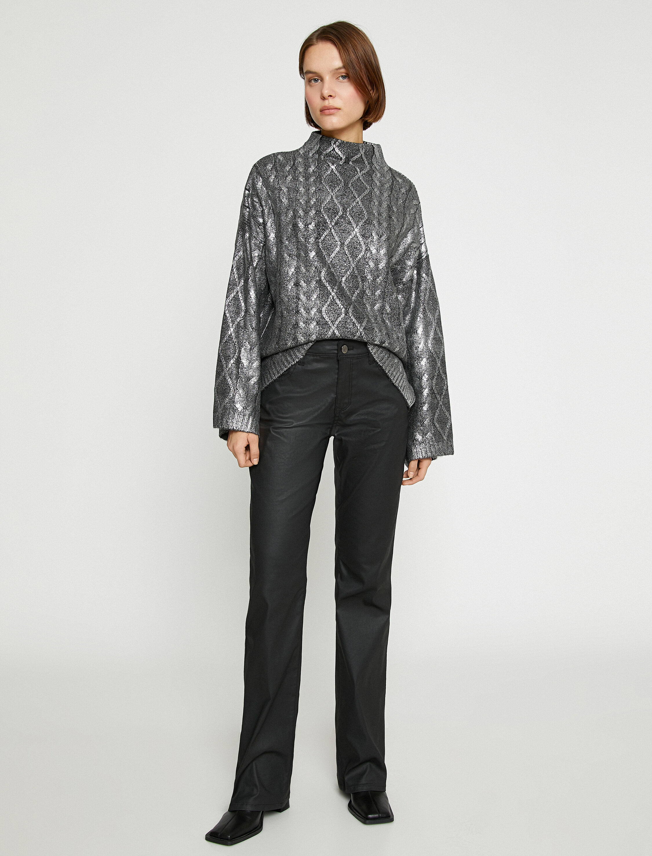   İspanyol Paça Suni Deri Pantolon