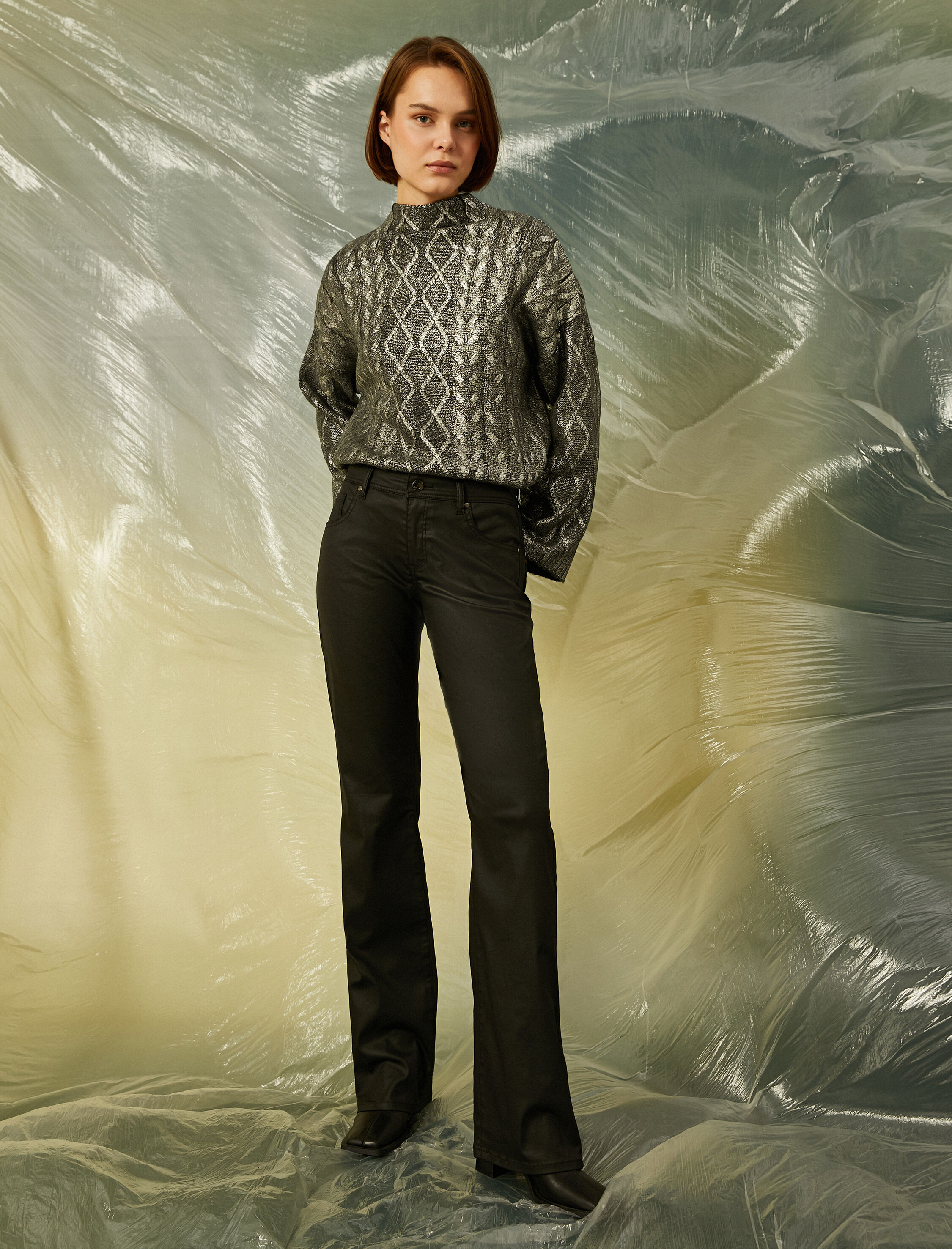   İspanyol Paça Suni Deri Pantolon