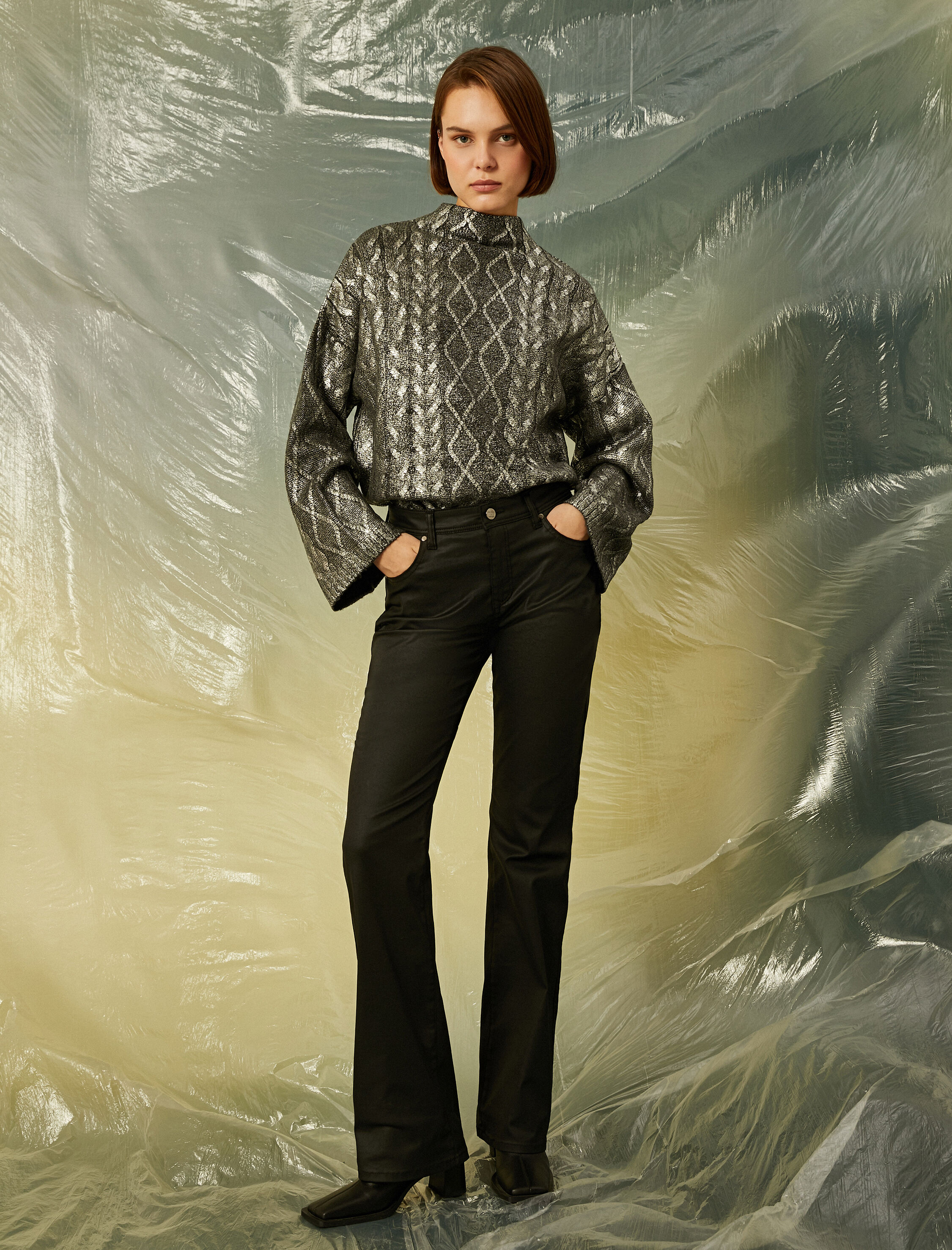   İspanyol Paça Suni Deri Pantolon