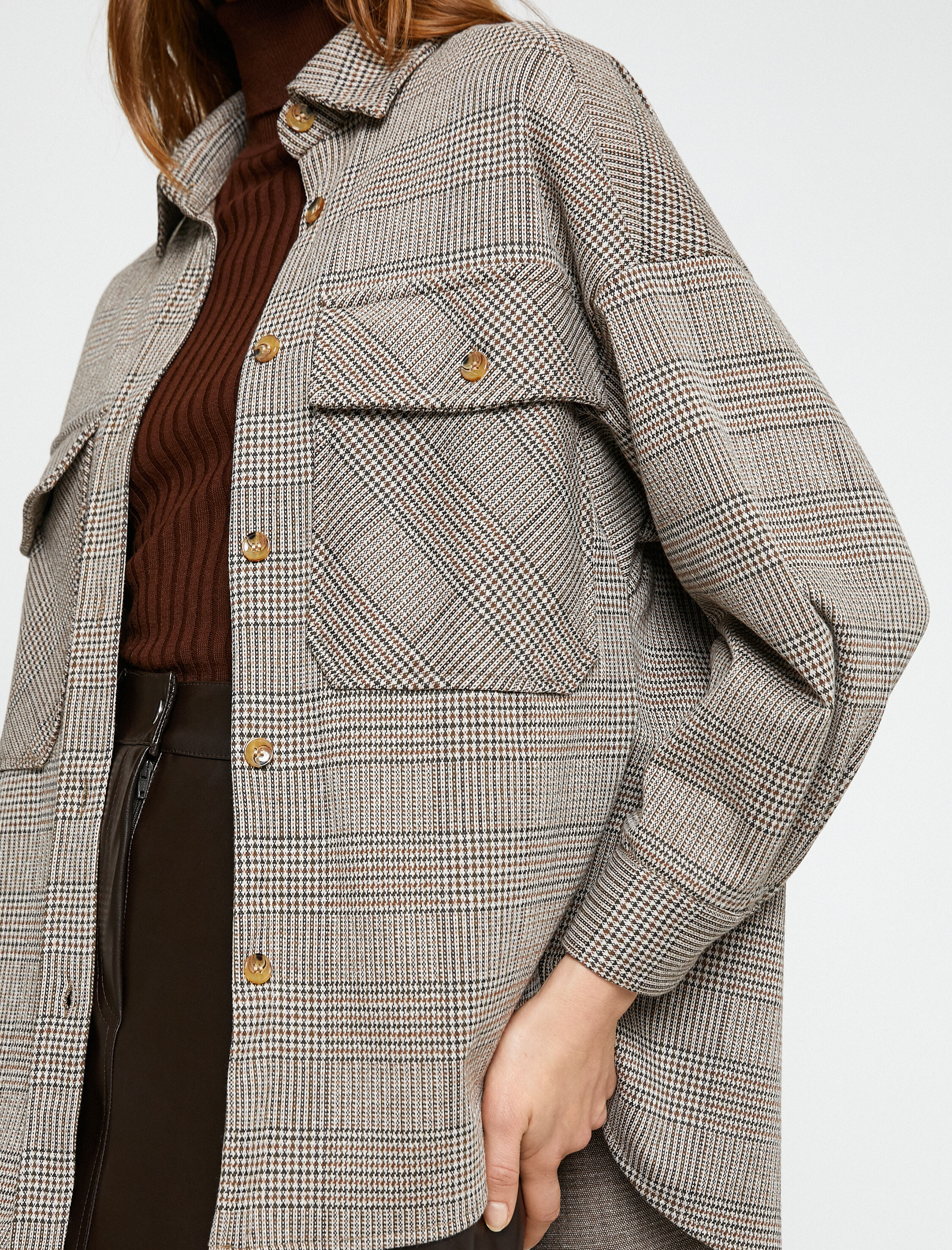   Ekoseli Oversize Shacket Cepli