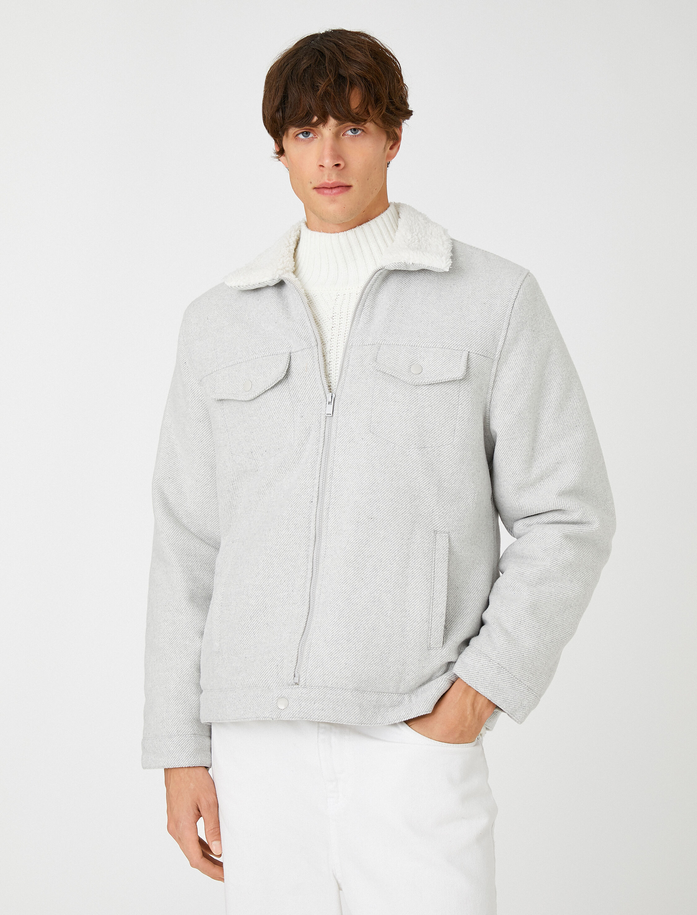   Yaka Detaylı Ceket Fermuarlı Çok Cepli