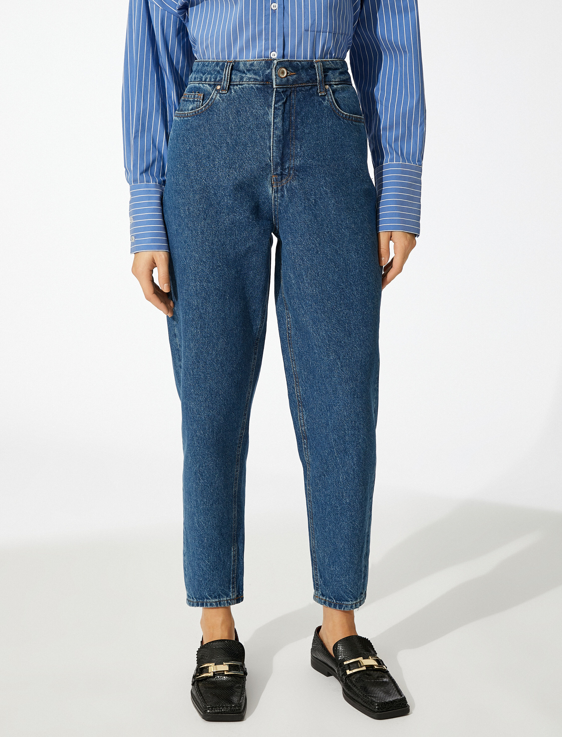   Yüksek Bel Hafif Dar Paça Kot Pantolon