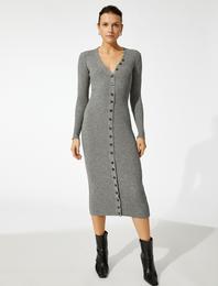 Düğmeli Bodycon Triko Elbise
