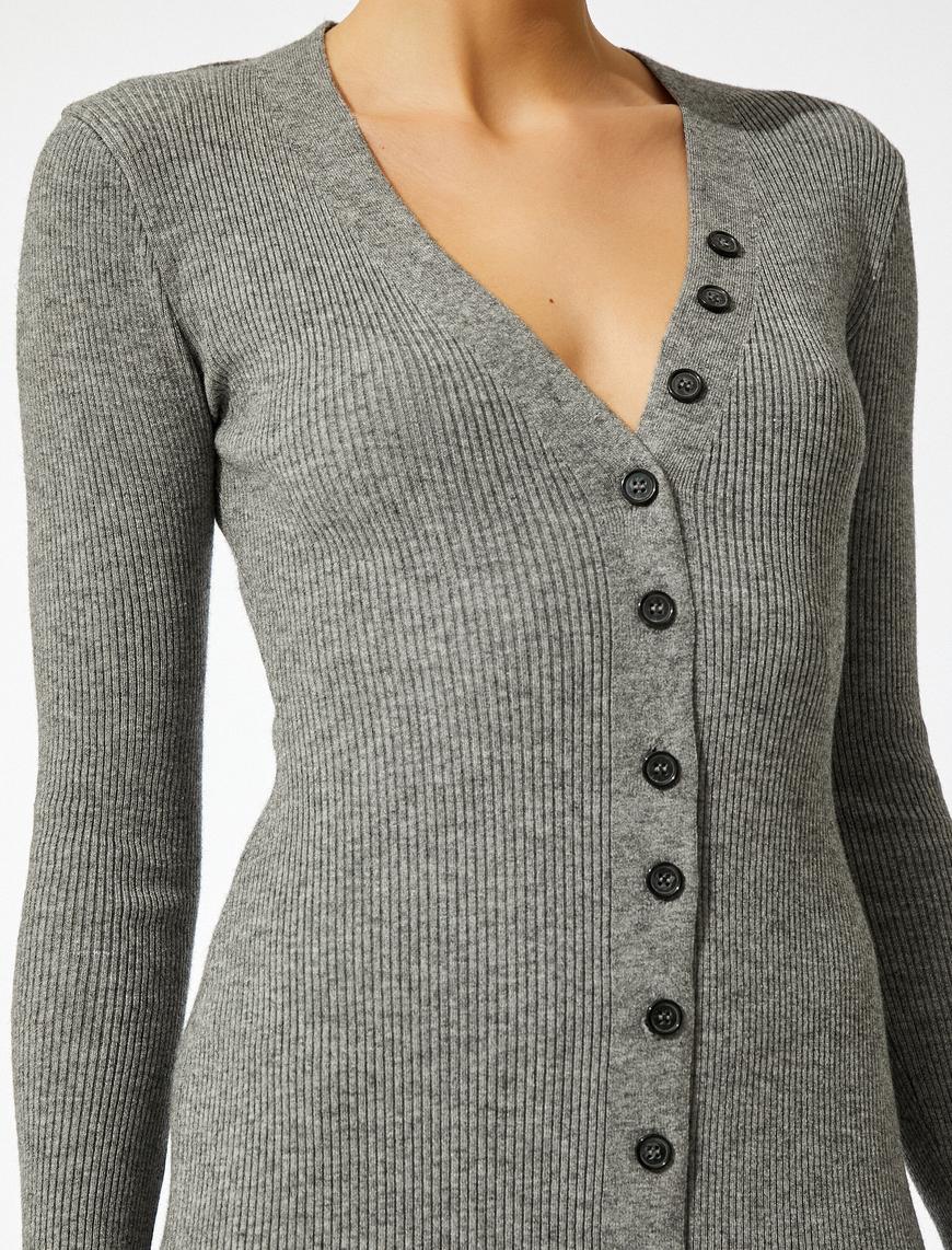   Düğmeli Bodycon Triko Elbise