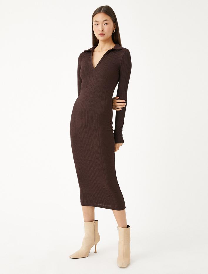  Uzun Triko Elbise Polo Yaka