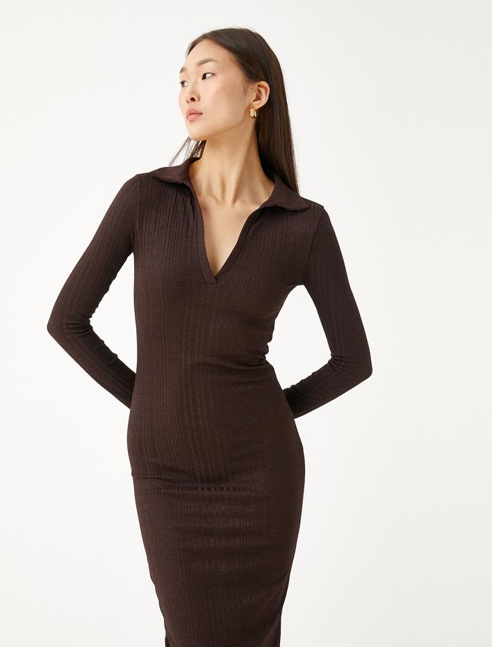  Uzun Triko Elbise Polo Yaka