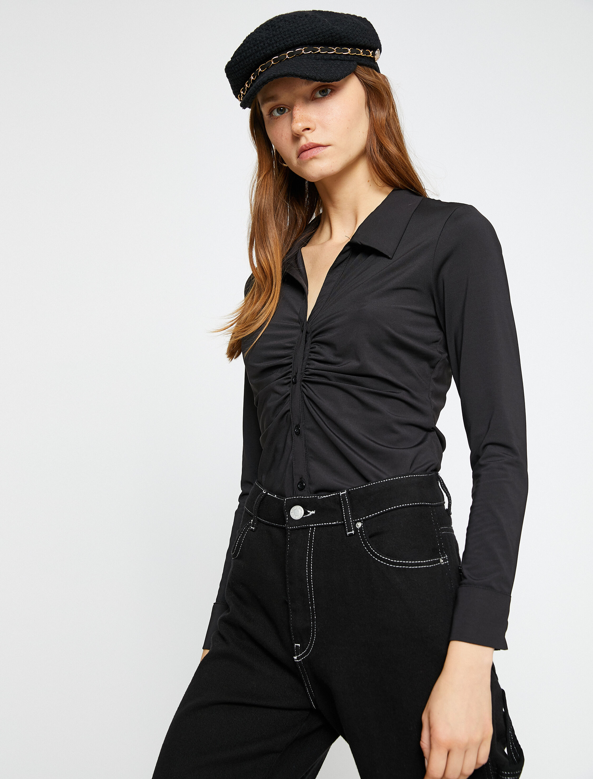   Drapeli Gömlek Uzun Kollu Dar Kesim