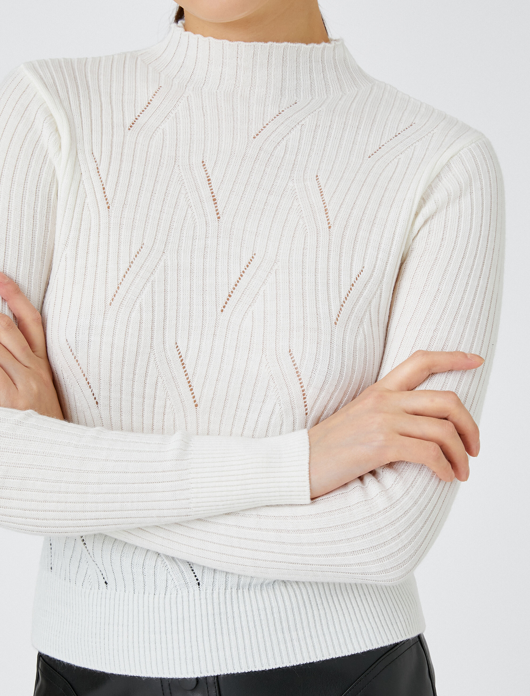 Örgü Kazak Dik Yaka Dar Kesim Kaşmir Dokulu