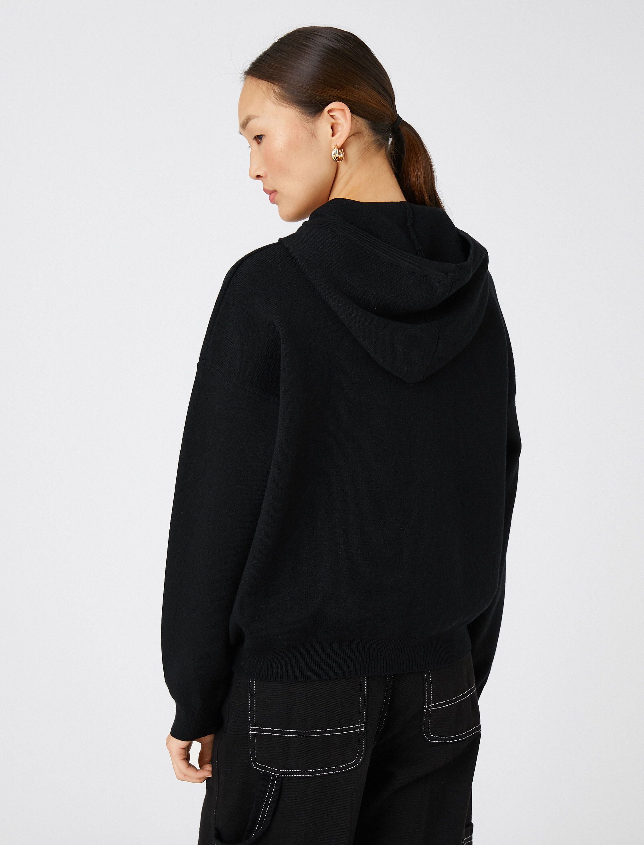   Oversize Triko Kazak Kapüşonlu Düğmeli Yaka