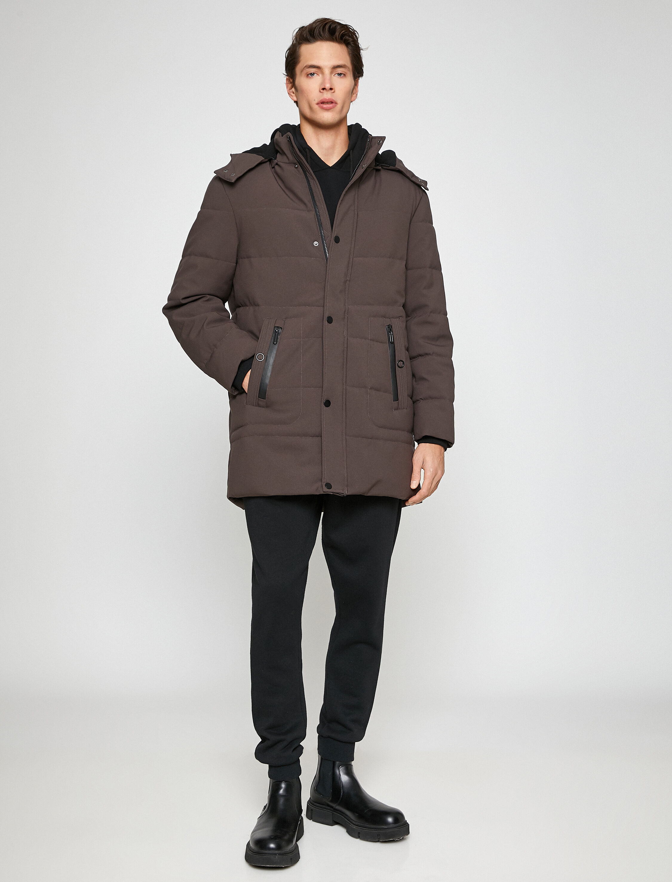   Kapşonlu Şişme Mont Anorak Cep Detaylı Fermuarlı Çıtçıtlı Su Geçirmez