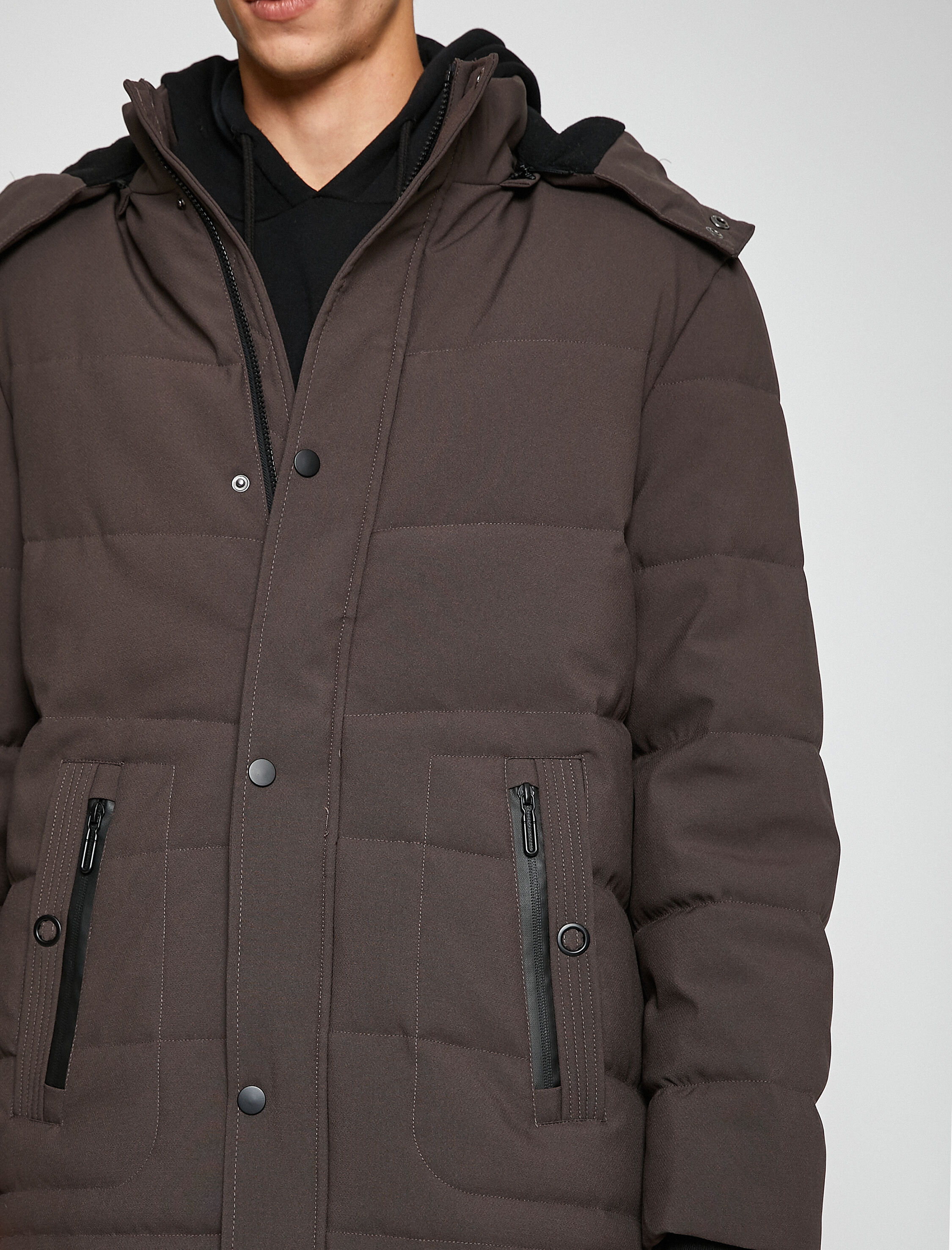   Kapşonlu Şişme Mont Anorak Cep Detaylı Fermuarlı Çıtçıtlı Su Geçirmez