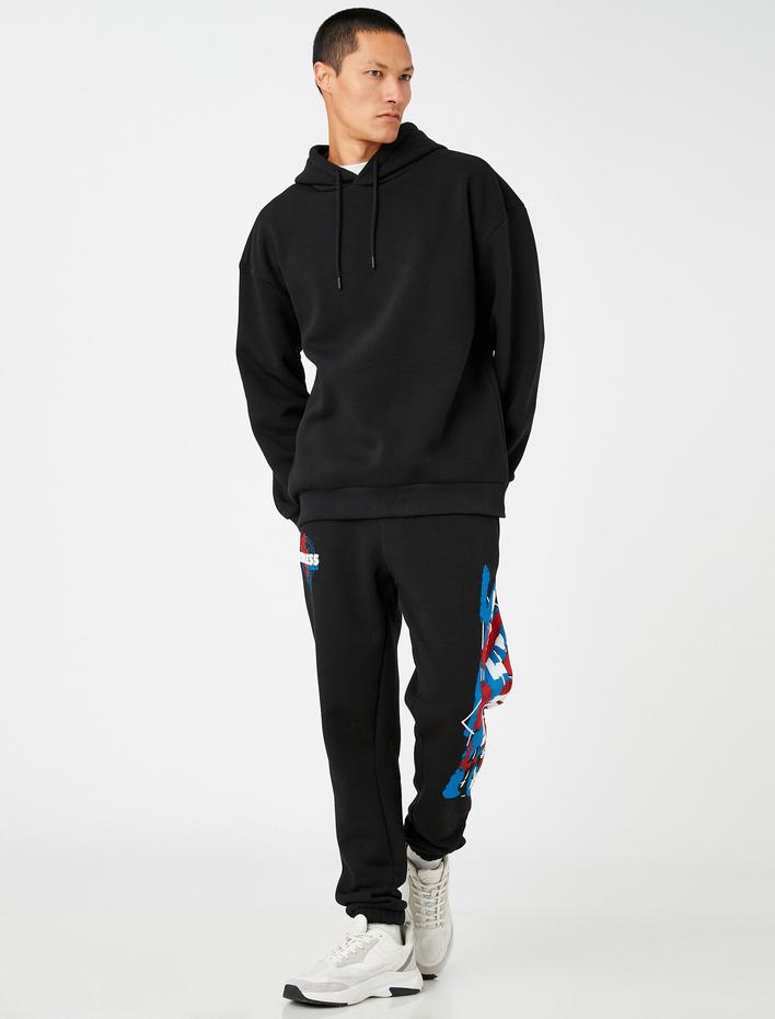  Basic Jogger Eşofman Altı Beli Bağcıklı Cepli Slogan Baskılı