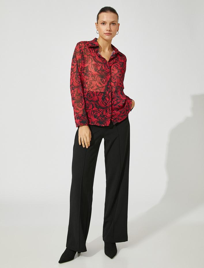  Uzun Kollu Şifon Gömlek Düğmeli