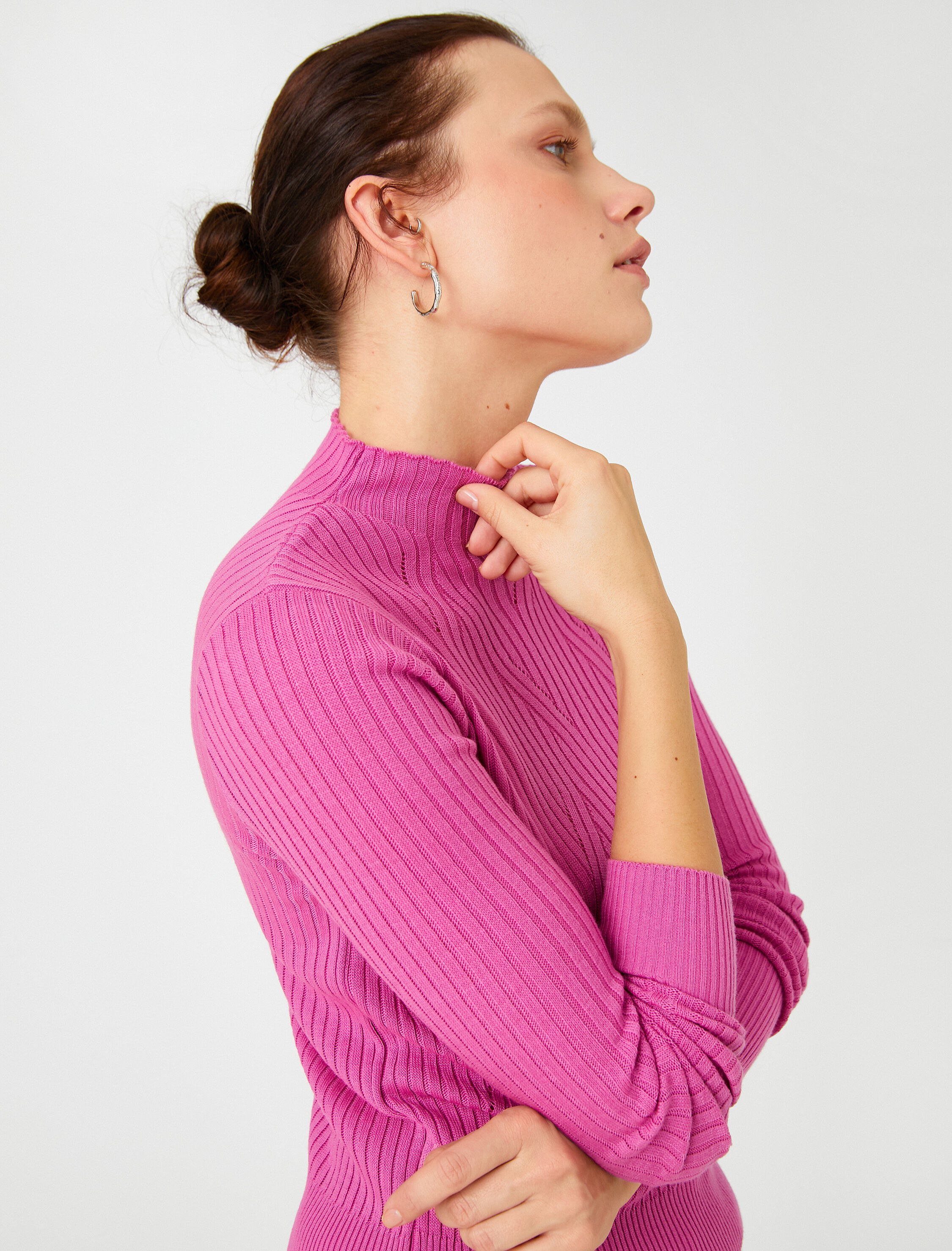 Örgü Kazak Dik Yaka Dar Kesim Kaşmir Dokulu