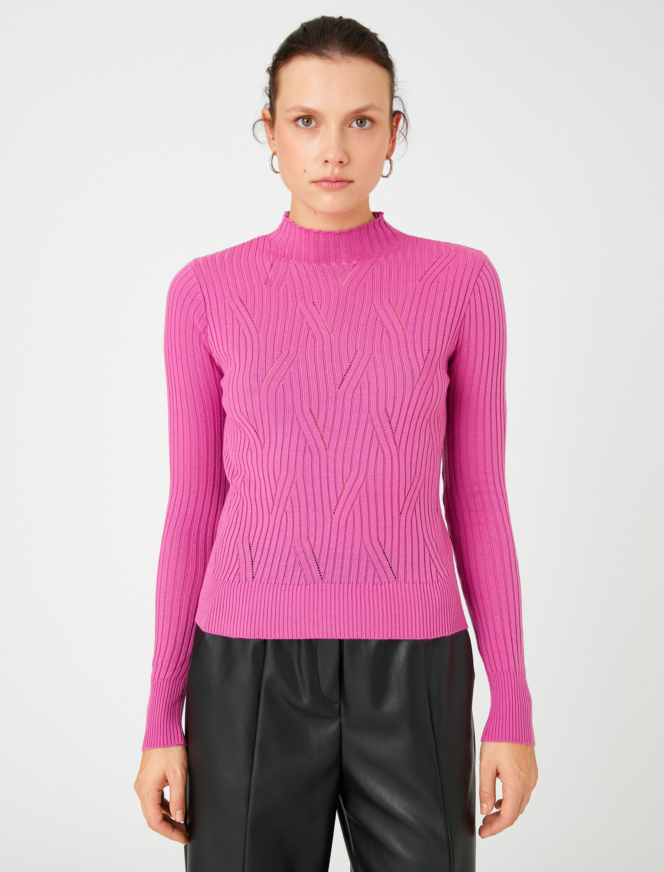 Örgü Kazak Dik Yaka Dar Kesim Kaşmir Dokulu