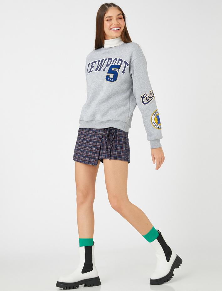  Kolej Sweatshirt Bisiklet Yaka Baskılı Uzun Kollu İçi Polarlı